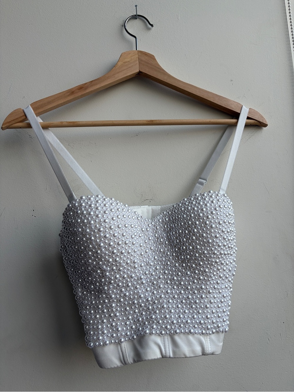 Anewsta Pearl-Embellished White Corset Bustier Top